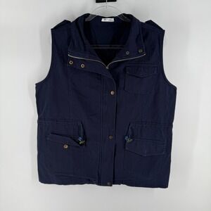 Beyove Military Anorak Cargo Vest Women XL Blue Dark Wash Denim Full Zip Utility